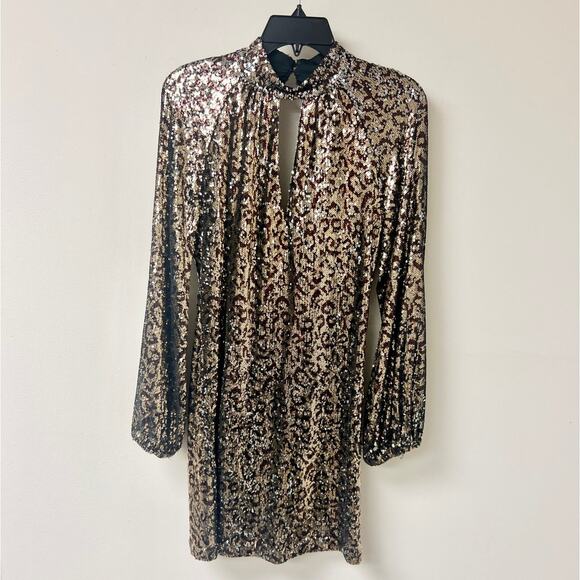 Milly Emily Embellished Sequin Blouson Sleeve Shift Mini Dress Gold Women's US 6 - Picture 2 of 8